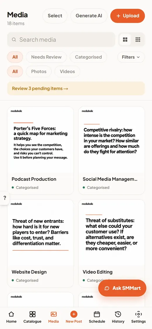 The media library: your photos and images, organised and ready to post